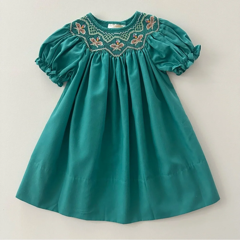Rosalina 12 Months Baby Girl Teal Smocked Dress